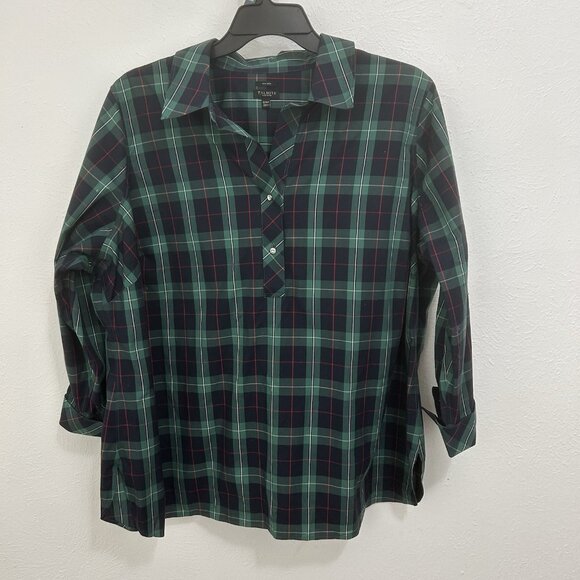 Talbots Green Plaid  Popover Top Blouse Rhinestone Buttons Non-Iron Shirt 22WP - Picture 1 of 13